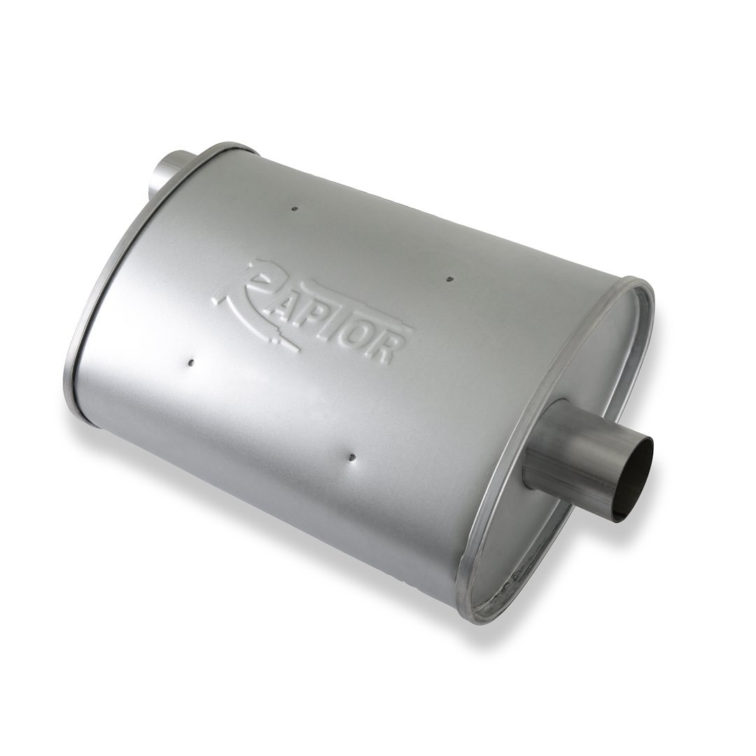 Flow Tech Exhaust Muffler, Raptor ™, 10 Inch Width X 4-1/2 Inch Height Aluminized Steel Case, Single 2 Inch Center Inlet – 50050FLT