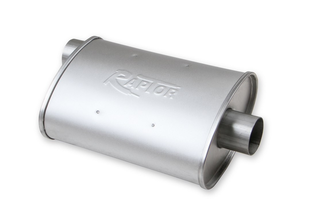 Flow Tech Exhaust Muffler, Raptor ™, 10 Inch Width X 4-1/2 Inch Height Aluminized Steel Case, Single 2-1/2 Inch Center Inlet – 50052FLT