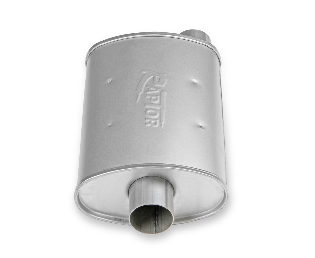 Flow Tech Exhaust Muffler, Raptor ™, 10 Inch Width X 4-1/2 Inch Height Aluminized Steel Case, Single 2-1/2 Inch Center Inlet – 50052FLT