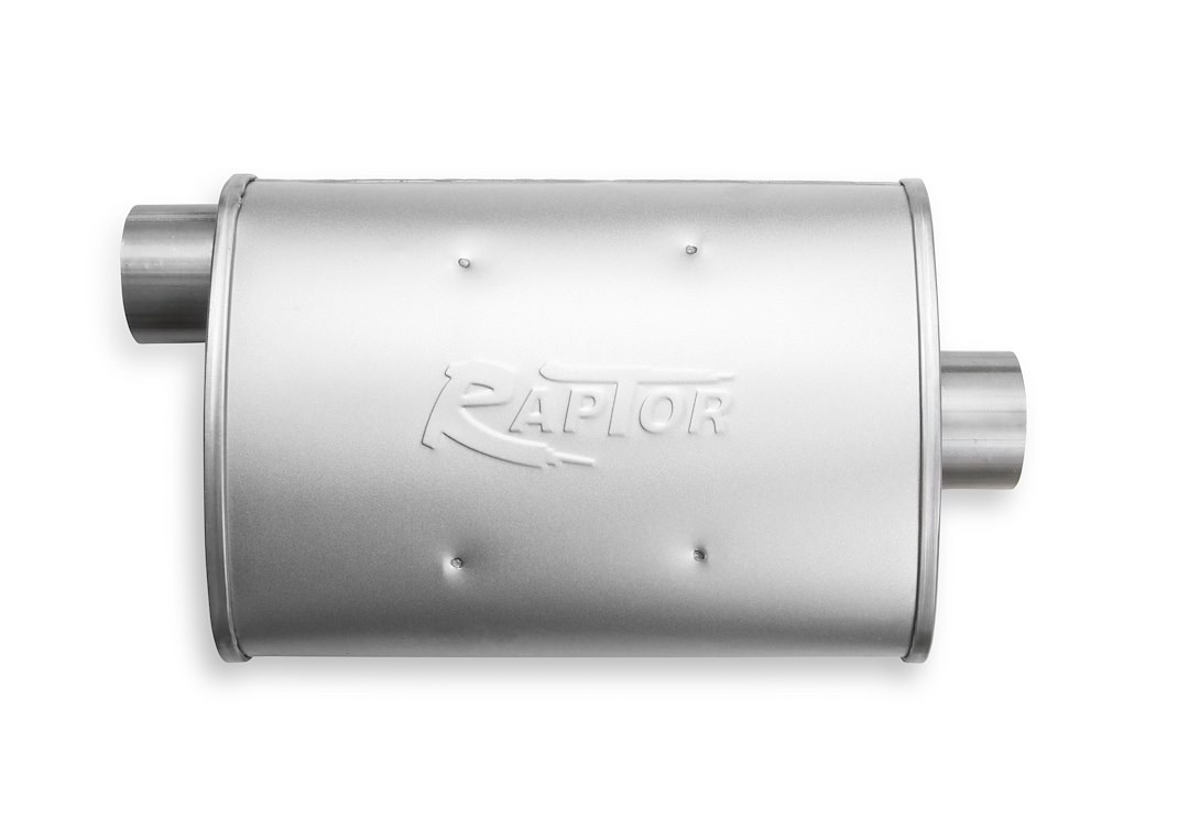 Flow Tech Exhaust Muffler, Raptor ™, 10 Inch Width X 4-1/2 Inch Height Aluminized Steel Case, Single 2-1/2 Inch Center Inlet – 50052FLT