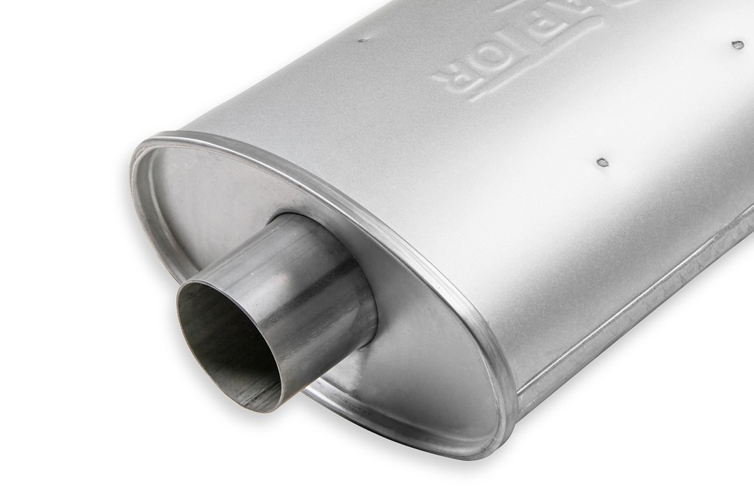 Flow Tech Exhaust Muffler, Raptor ™, 10 Inch Width X 4-1/2 Inch Height Aluminized Steel Case, Single 2-1/2 Inch Center Inlet – 50052FLT