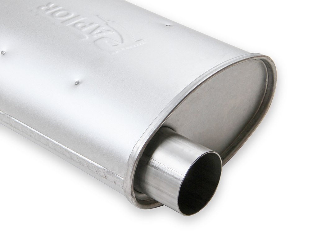 Flow Tech Exhaust Muffler, Raptor ™, 10 Inch Width X 4-1/2 Inch Height Aluminized Steel Case, Single 2-1/2 Inch Center Inlet – 50052FLT
