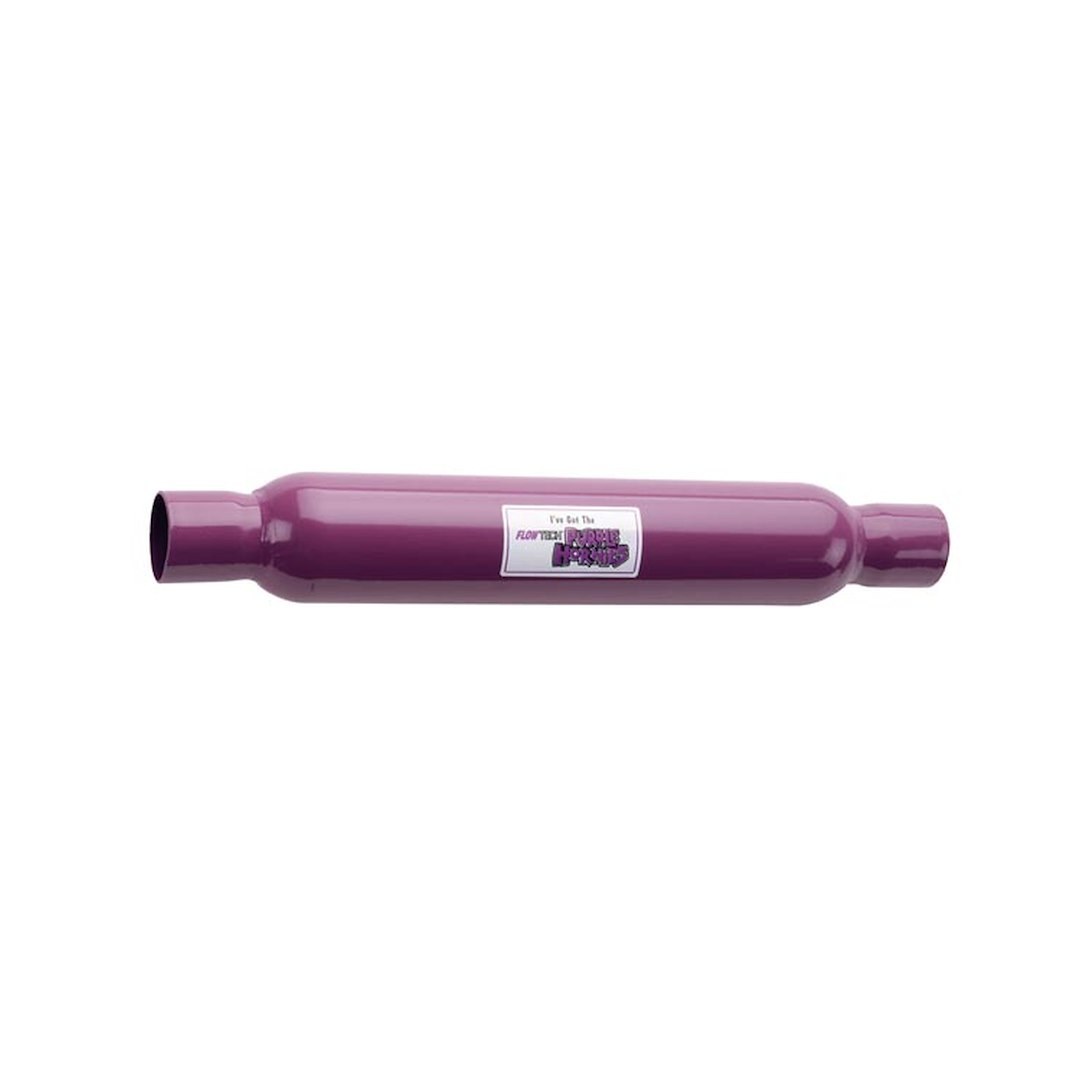 Flow Tech Exhaust Muffler, Purple Hornies, 3-1/2 Inch Diameter Steel Case, Single 2-1/4 Inch Center Inlet, Single 2-1/4 Inch Center Outlet – 50225FLT