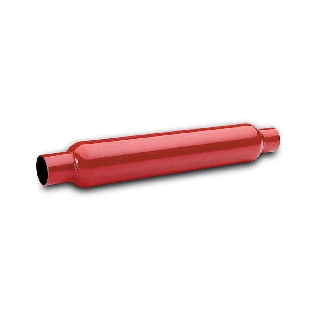 Flow Tech Exhaust Muffler, Red Hots ™, 3-1/2 Inch Diameter Steel Case, Single 2 Inch Center Inlet, Single 2 Inch Center Outlet – 50250FLT