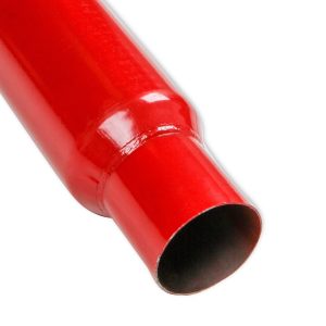 Flow Tech Exhaust Muffler, Red Hots ™, 3-1/2 Inch Diameter Steel Case, Single 2-1/4 Inch Center Inlet, Single 2-1/4 Inch Center Outlet – 50251FLT