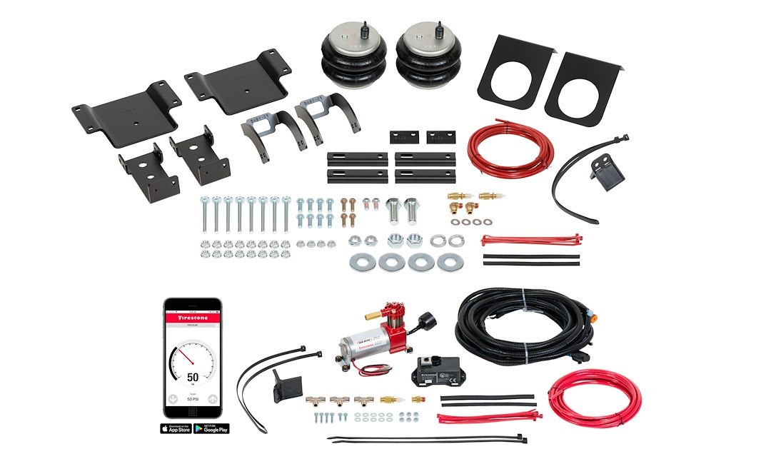 Firestone Ride-Rite Helper Spring Kit, All-IN One ™, Air Spring, Wireless, Frame Mount, Up to 5000 Pound Leveling Capacity – 2832