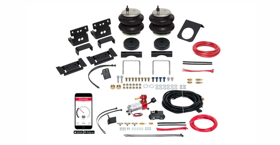 Firestone Ride-Rite Helper Spring Kit, All-IN One™, Air Spring, Wireless, Frame Mount, Up to 5000 Pound Leveling Capacity – 2848