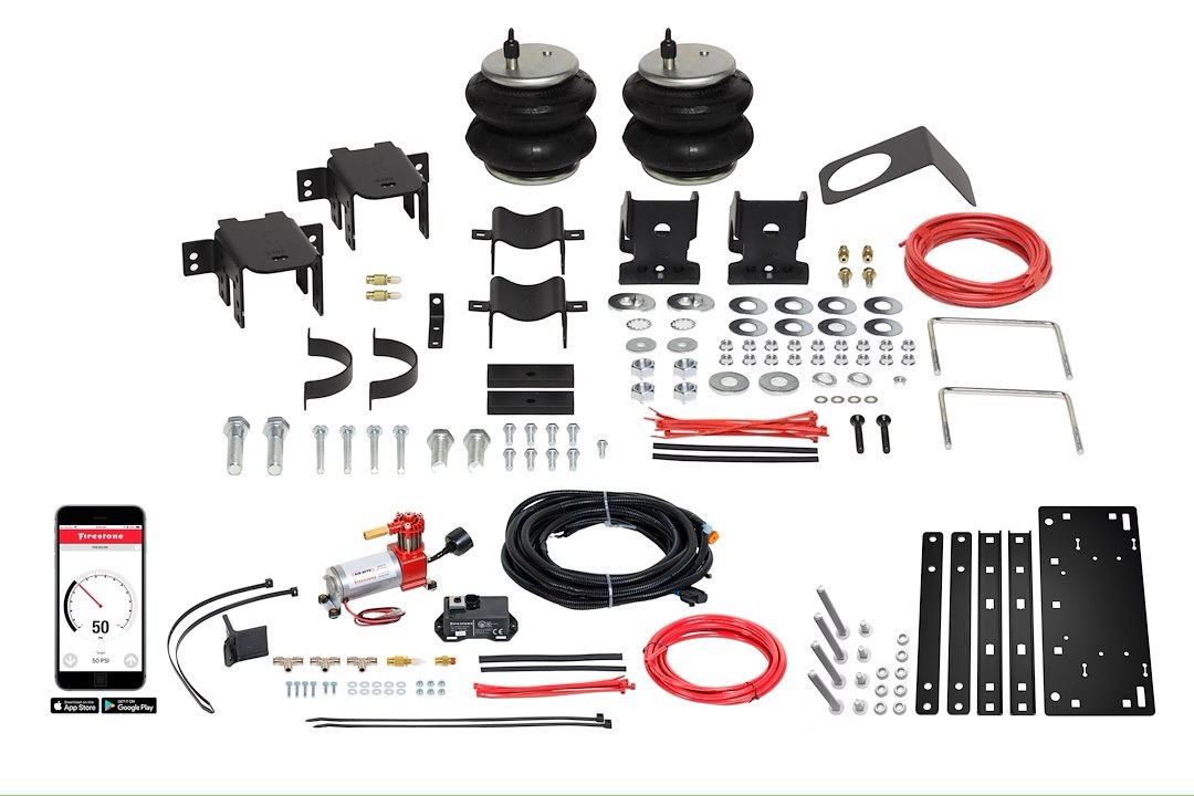 Firestone Ride-Rite Helper Spring Kit, All-IN One™, Air Spring, Wireless, Frame Mount, Up to 5000 Pound Leveling Capacity – 2864