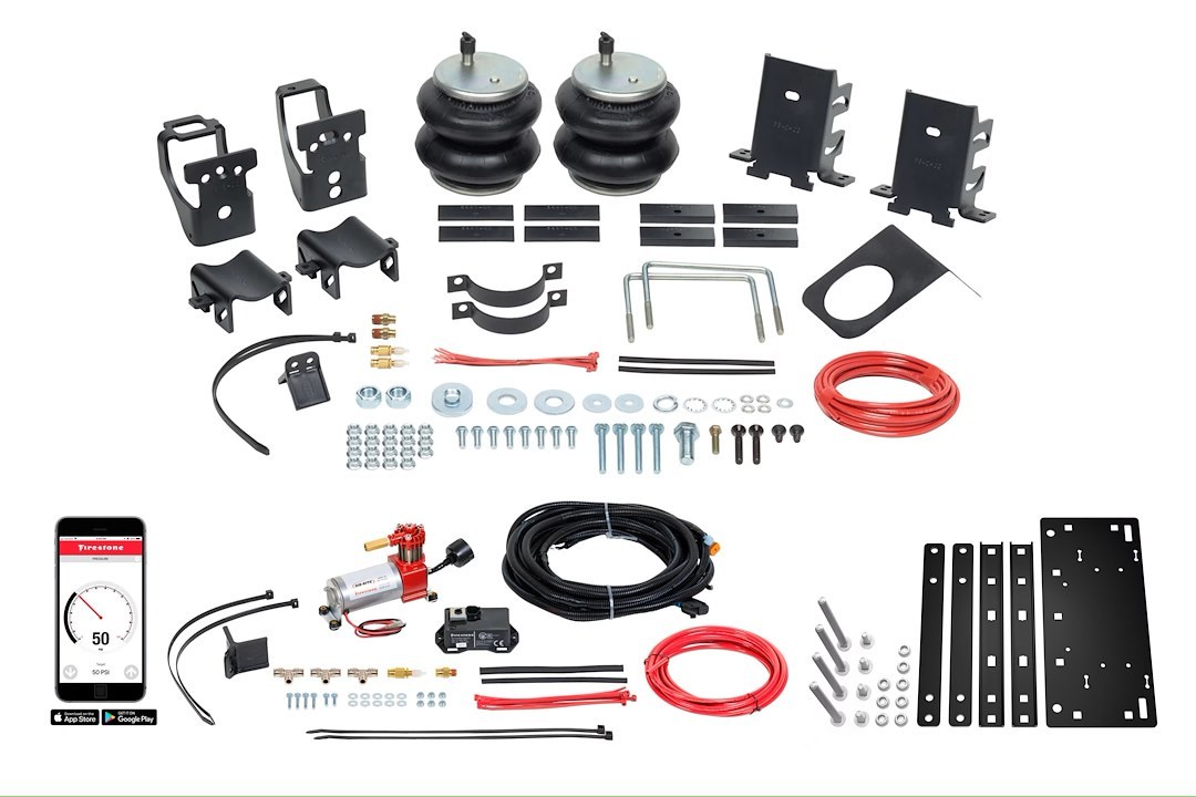 Firestone Ride-Rite Helper Spring Kit, All-IN One™, Air Spring, Wireless, Frame Mount, Up to 5000 Pound Leveling Capacity – 2866