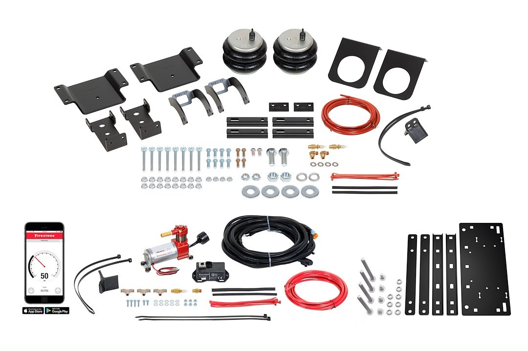 Firestone Ride-Rite Helper Spring Kit, All-IN One™, Air Spring, Wireless, Frame Mount, Up to 5000 Pound Leveling Capacity – 2876