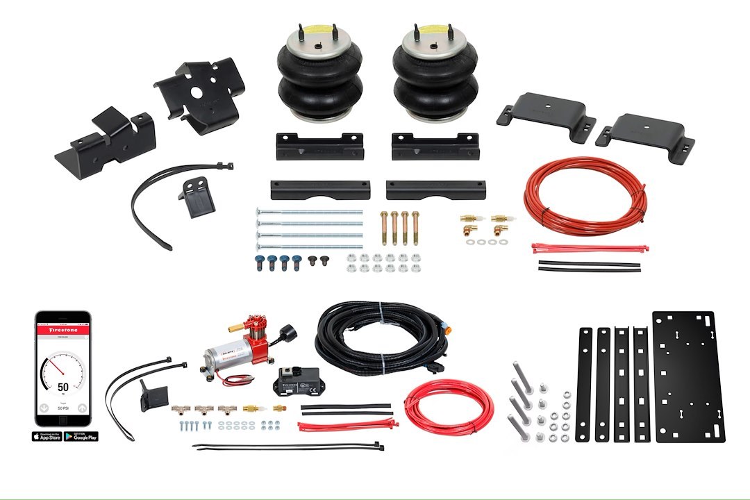 Firestone Ride-Rite Helper Spring Kit, All-IN One™, Air Spring, Wireless, Frame Mount, Up to 5000 Pound Leveling Capacity – 2884