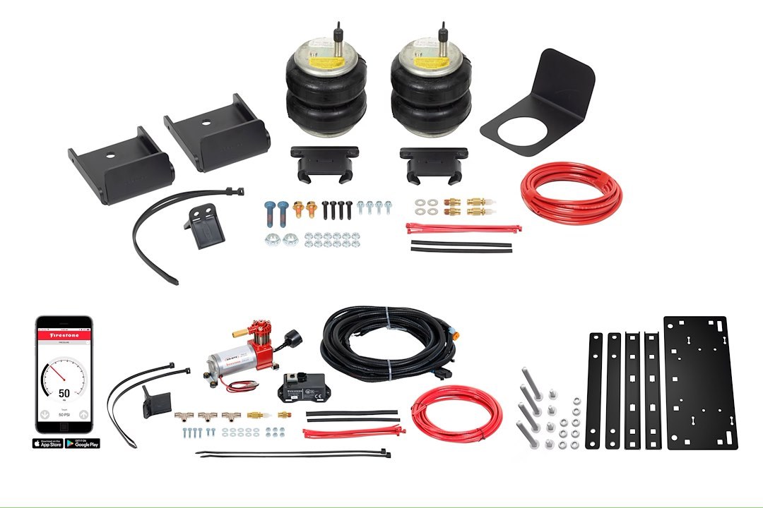 Firestone Ride-Rite Helper Spring Kit, All-IN One™, Air Spring, Wireless, Frame Mount, Up to 5000 Pound Leveling Capacity – 2888