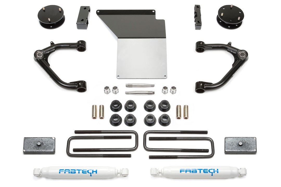 Fabtech Lift Kit Suspension, Uniball, 4 Inch Front Lift, 4 Inch Rear Lift, With Front and Rear Performance Shock Absorbers – K1071