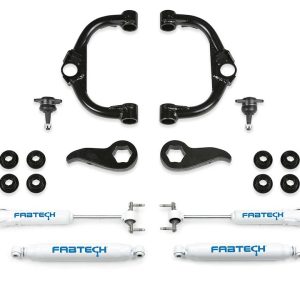Fabtech Leveling Kit Suspension, 3-1/2 Inch Lift, With Front and Rear Performance Shock Absorbers, Black Components/ White Shock Absorbers – K1157