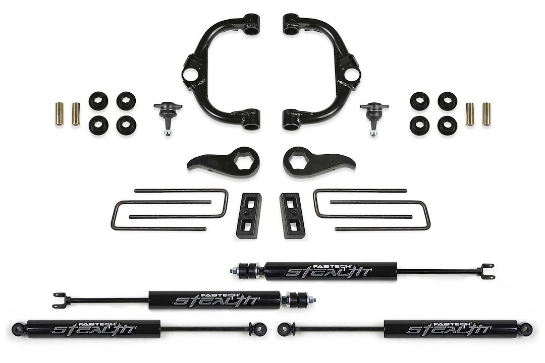 Fabtech Lift Kit Suspension, Stealth, 3-1/2 Inch Front Lift, 3-1/2 Rear Lift, With Front and Rear Stealth Monotube Shock Absorbers IN Kit – K1179M
