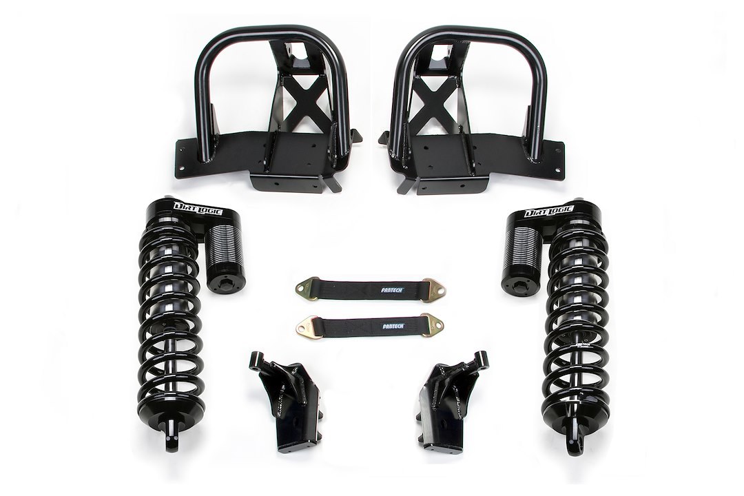 Fabtech Coil Over Shock Absorber, Dirt Logic, Non Adjustable Valving, 4 Inch Lift, Single Flat End Coil Spring, Black Spring/ Silver Shock – K2208DL