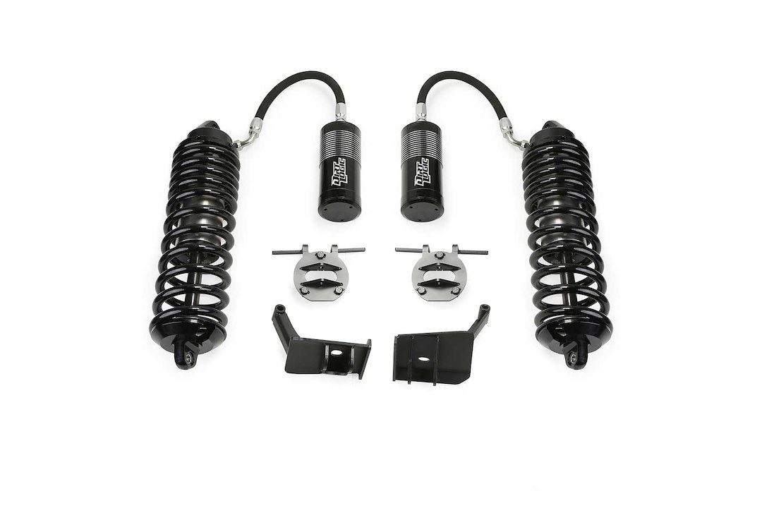 Fabtech Coil Over Shock Absorber, Dirt Logic 4.0, Non-Adjustable Valving, 8 Inch Lift, Single Flat End Coil Spring, Black and Silver – K2303DL