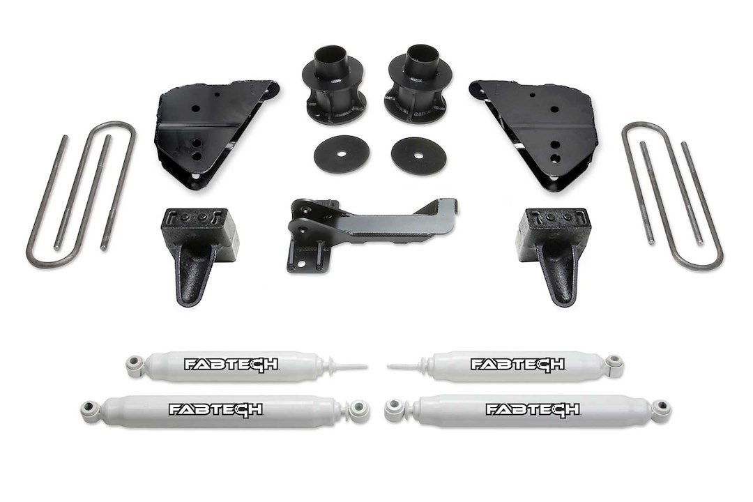 Fabtech Lift Kit Suspension, Budget System, 4 Inch Front Lift, 4 Inch Rear Lift, With Front and Rear Performance Shock Absorbers IN Kit – K2404