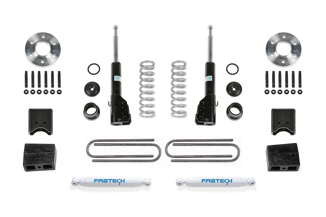 Fabtech Lift Kit Suspension, 1 to 1-1/2 Inch Front Lift, 1 to 1-1/2 Inch Rear Lift, With Front Bilstein and Rear Performance Shock Absorbers – K9000