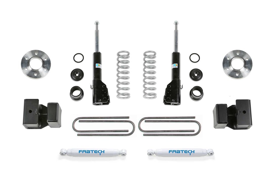 Fabtech Lift Kit Suspension, 1 to 1-1/2 Inch Front Lift, 1 to 1-1/2 Inch Rear Lift, With Front Bilstein and Rear Performance Shock Absorbers – K9007