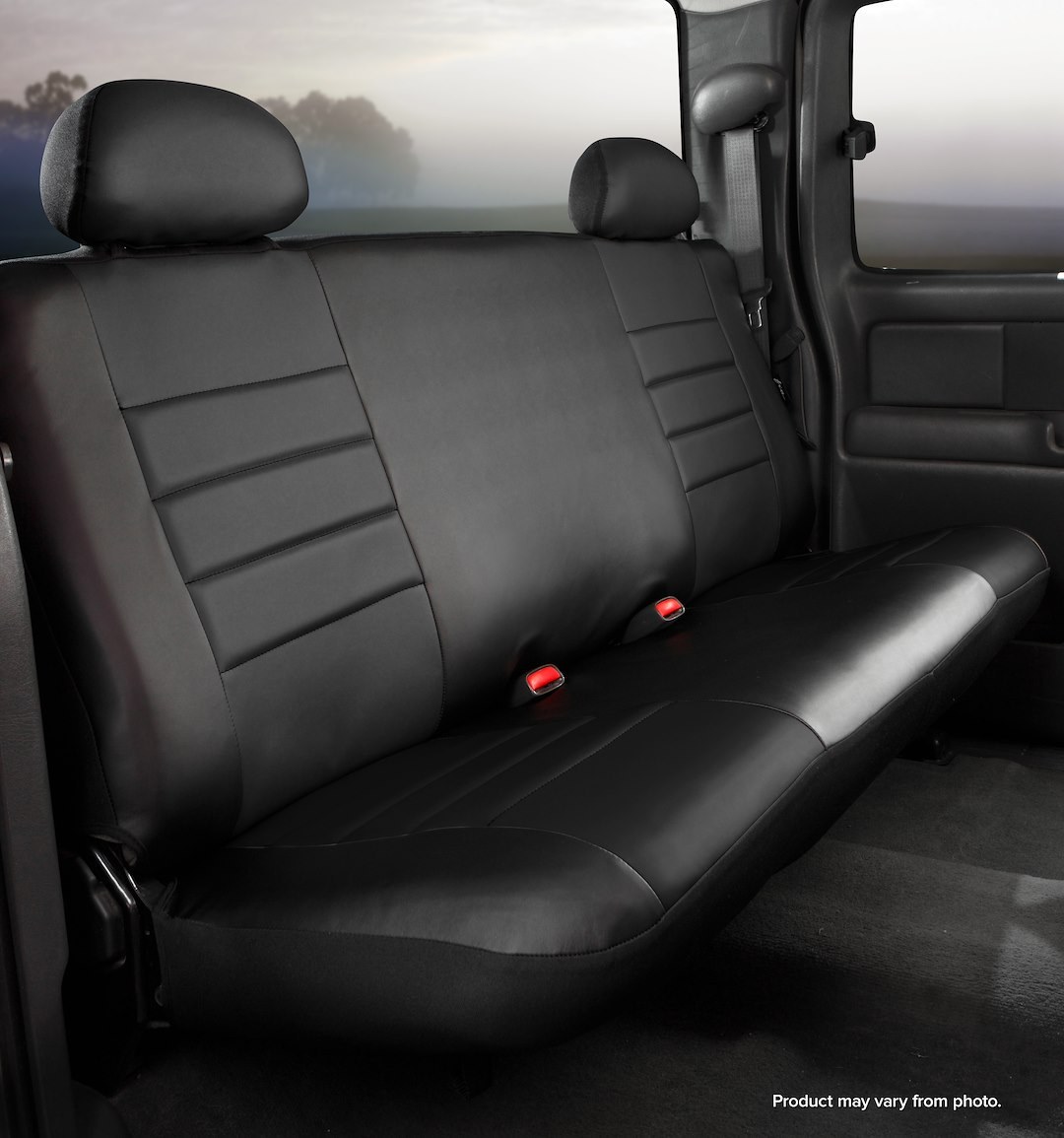 FIA Seat Cover, Leatherlite™, Bench Seat with Adjustable Headrests, Simulated Leather, Solid Black, For One Row – SL62-58BLK/BLK