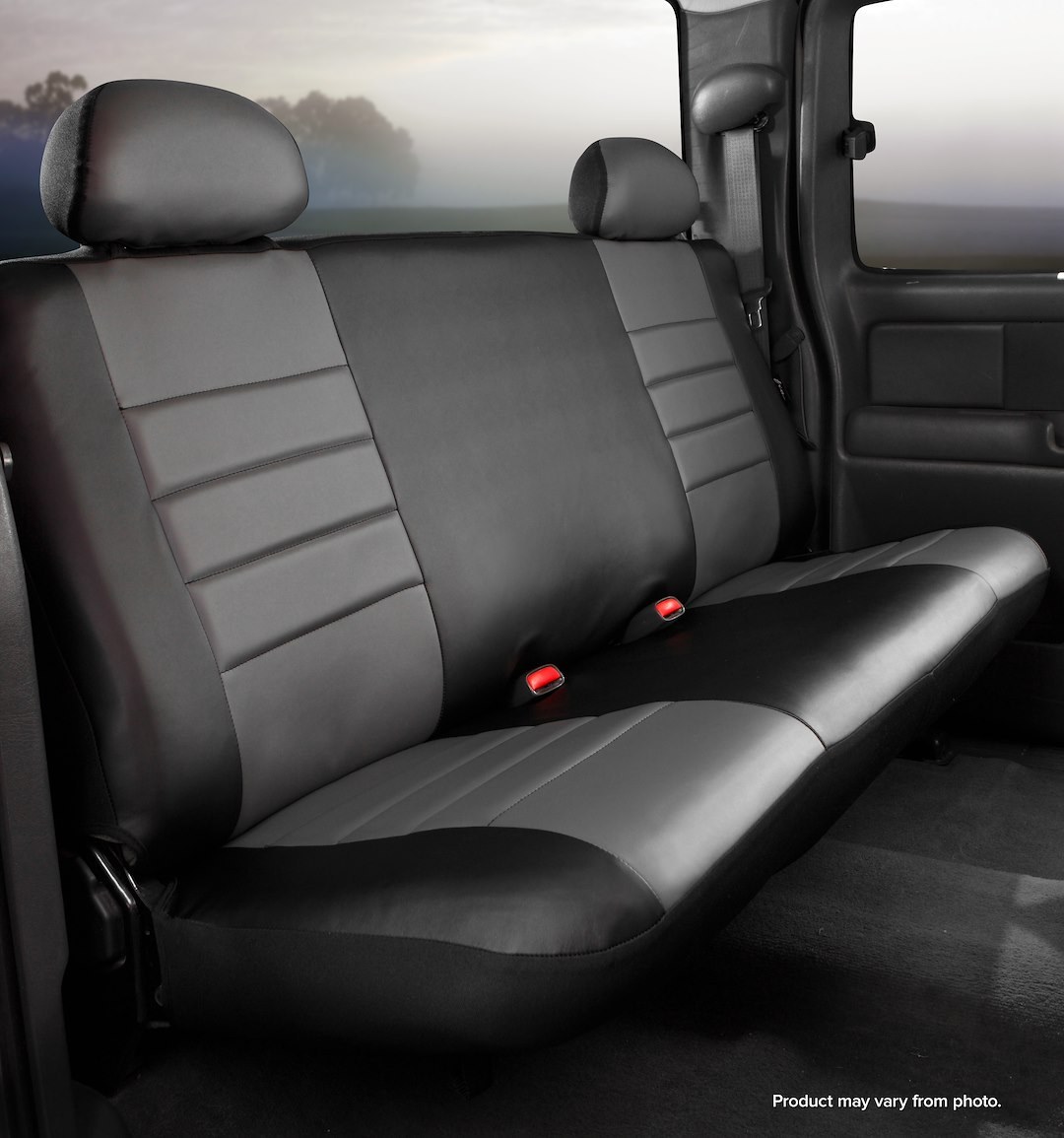 FIA Seat Cover, Leatherlite™, Bench Seat with Adjustable Headrests, Simulated Leather, Gray Center Panel with Black Side Panels – SL65-12 GRAY