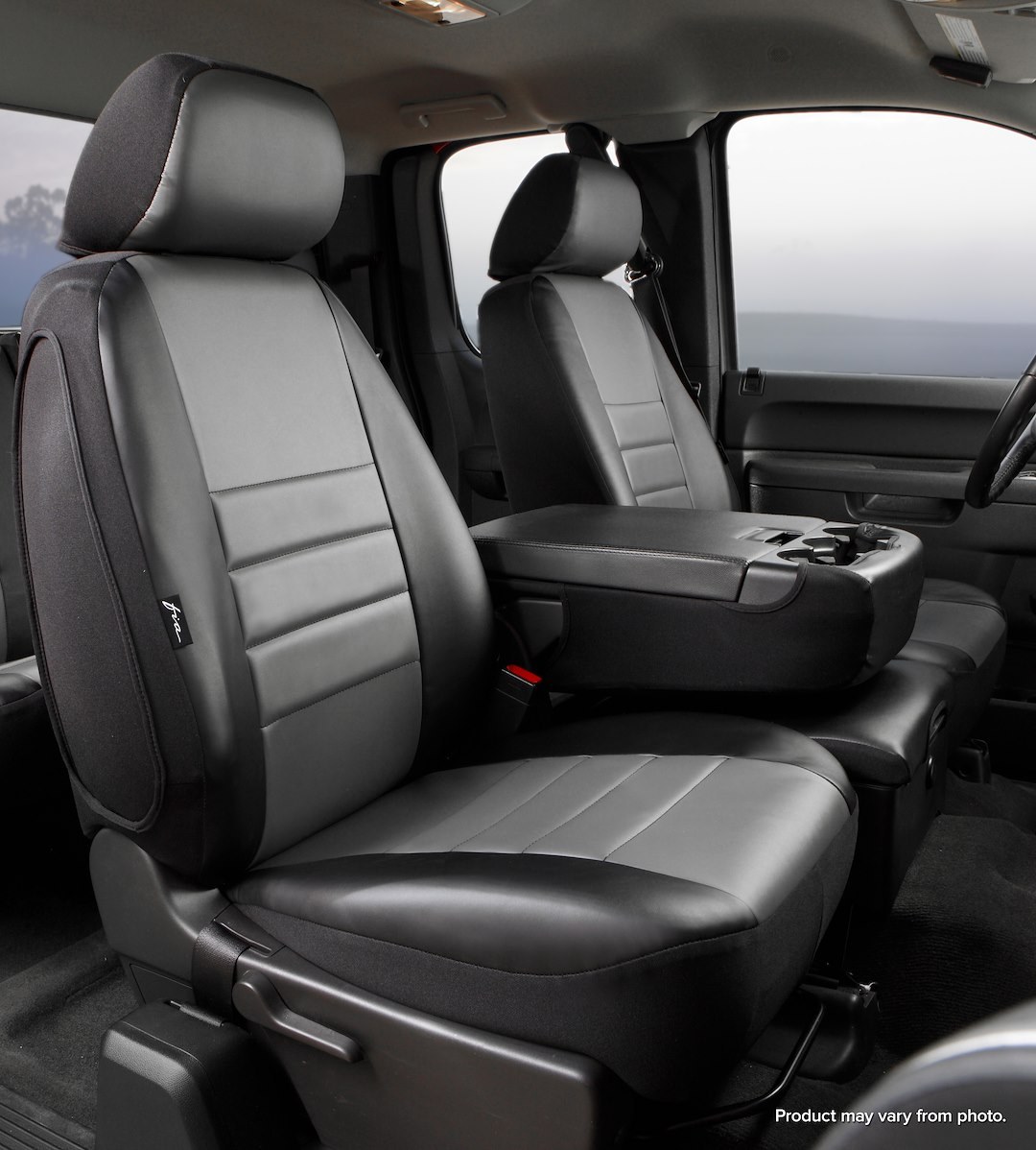 FIA Seat Cover, Leatherlite™, 40/20/40 Split Bench Seat with Non-Removable/ Adjustable Headrests, Simulated Leather – SL68-38 GRAY
