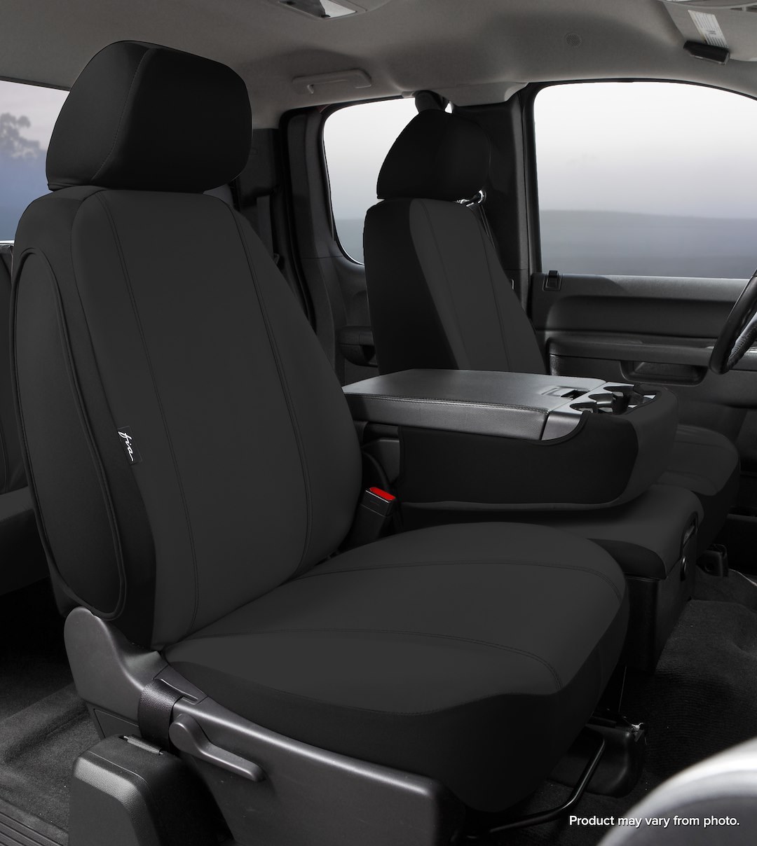 FIA Seat Cover, Seat Protector, 40/20/40 Split Bench Seat with Non-Removable/ Adjustable Headrests, Polycotton, Black, For One Row – SP88-38 BLACK