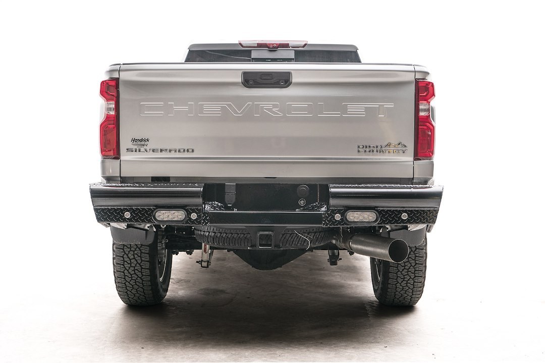 Fab Fours Bumper, Black Steel, One Piece Design, Mounting Hardware Included, With Two 6 Inch Oval LED Backup Lights – CH20-T4950-1