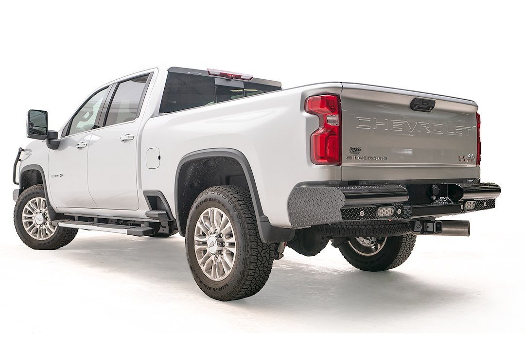 Fab Fours Bumper, Black Steel, One Piece Design, Mounting Hardware Included, With Two 6 Inch Oval LED Backup Lights – CH20-T4950-1