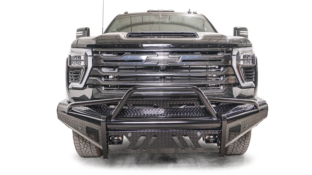 Fab Fours Bumper, Black Steel, One Piece Design, Mounting Hardware Included, With Pre-Runner Guard, Without Winch Mount, With Tow Hooks – CH24-S6162-1