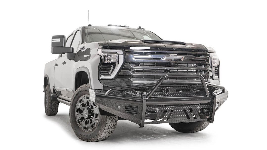 Fab Fours Bumper, Black Steel, One Piece Design, Mounting Hardware Included, With Pre-Runner Guard, Without Winch Mount, With Tow Hooks – CH24-S6162-1