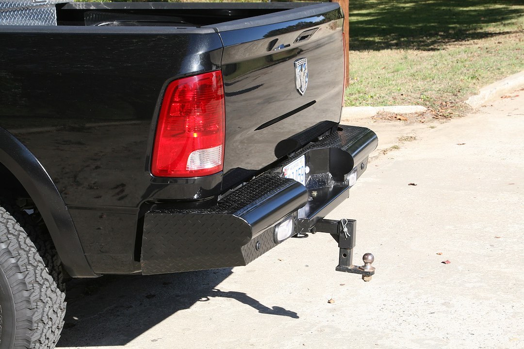 Fab Fours Bumper, Black Steel, One Piece Design, Mounting Hardware Included, With Two 6 Inch Oval LED Backup Lights – DR10-T2950-1