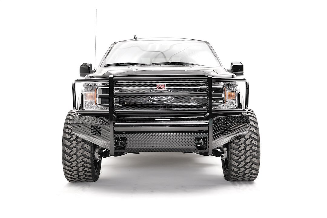Fab Fours Bumper, Black Steel, One Piece Design, Mounting Hardware Included, With Grille Guard, Without Winch Mount, With Tow Hooks – FF18-K4560-1
