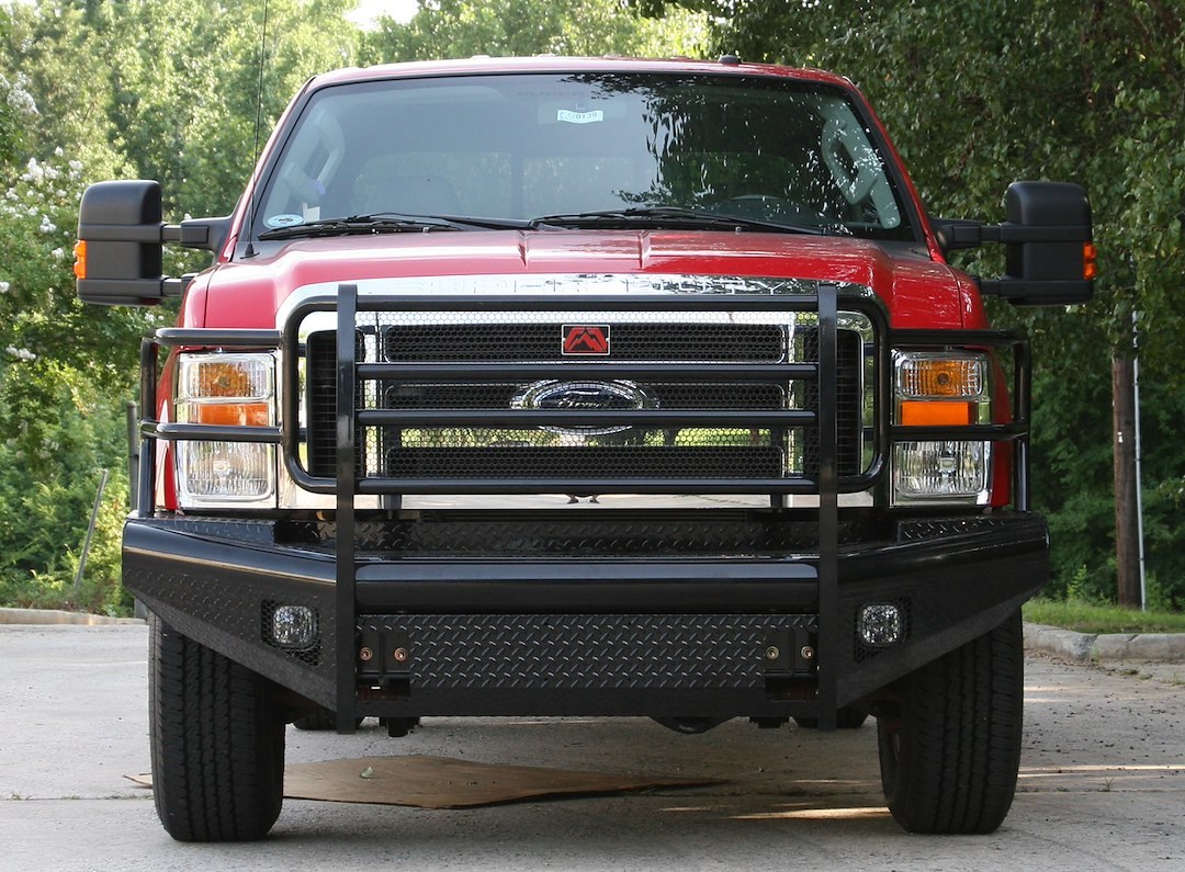 Fab Fours Bumper, Black Steel, One Piece Design, Mounting Hardware Included, With Grille Guard, Without Winch Mount, With Tow Hooks – FS08-S1960-1