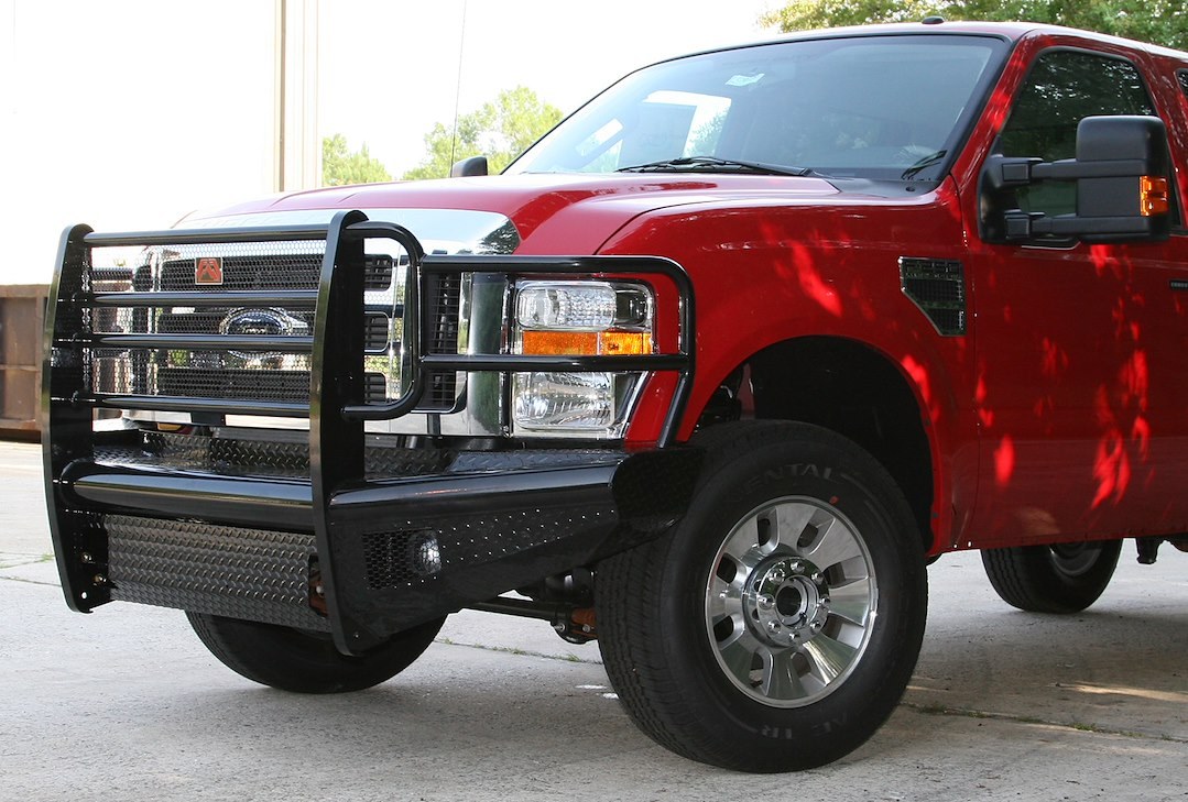 Fab Fours Bumper, Black Steel, One Piece Design, Mounting Hardware Included, With Grille Guard, Without Winch Mount, With Tow Hooks – FS08-S1960-1