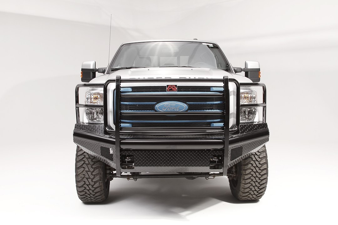 Fab Fours Bumper, Black Steel, One Piece Design, Mounting Hardware Included, With Grille Guard, Without Winch Mount, With Tow Hooks – FS11-S2560-1