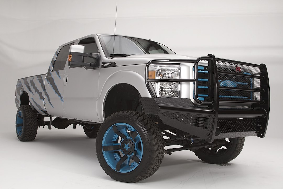 Fab Fours Bumper, Black Steel, One Piece Design, Mounting Hardware Included, With Grille Guard, Without Winch Mount, With Tow Hooks – FS11-S2560-1