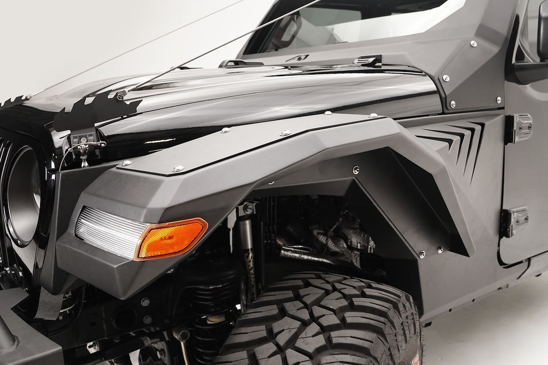 Fab Fours Fender Flare, Aggressive High Arching Style, 8 Inch Tire Coverage, Black Matte Powder Coated Steel, 14 Inch Flare Height – JL2006-1