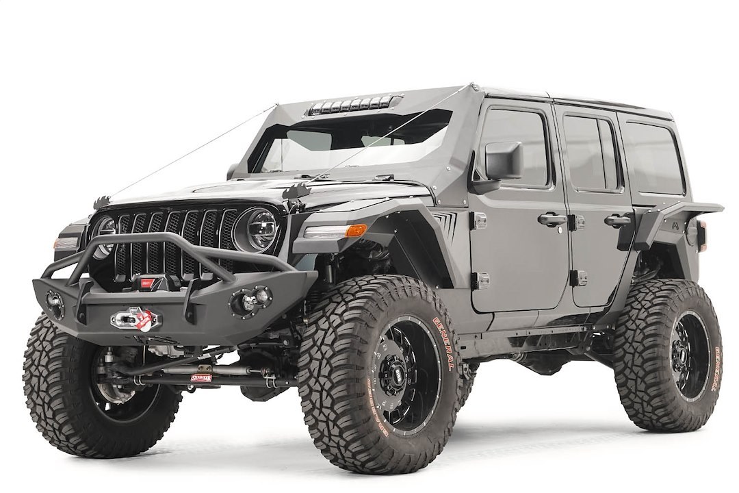 Fab Fours Fender Flare, Aggressive High Arching Style, 8 Inch Tire Coverage, Black Matte Powder Coated Steel, 14 Inch Flare Height – JL2006-1