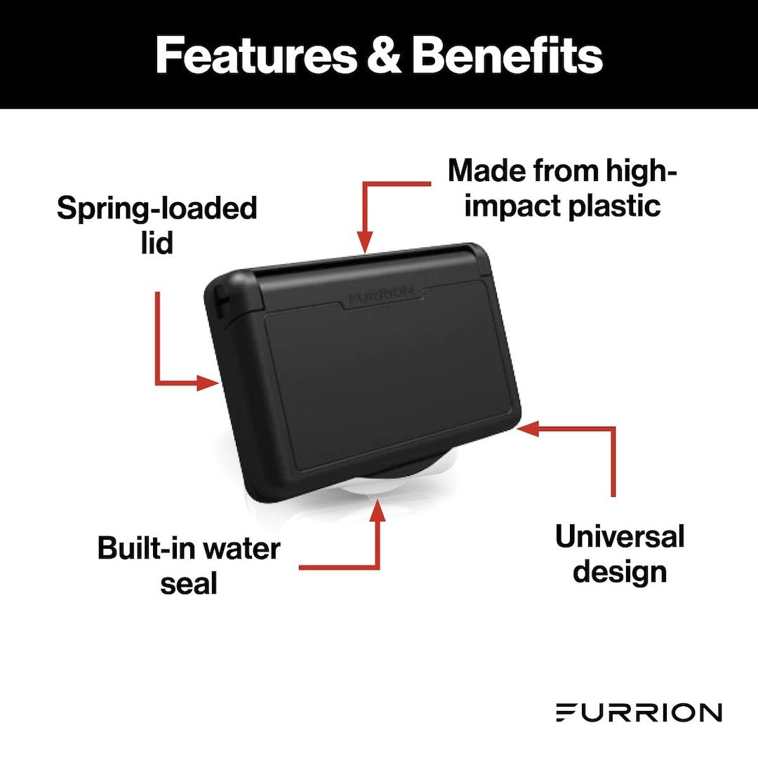 Furrion Receptacle Cover, For 15 Amp Outdoor Receptacle, Black, High Impact Resistant Plastic – F15RCS-BS-AM