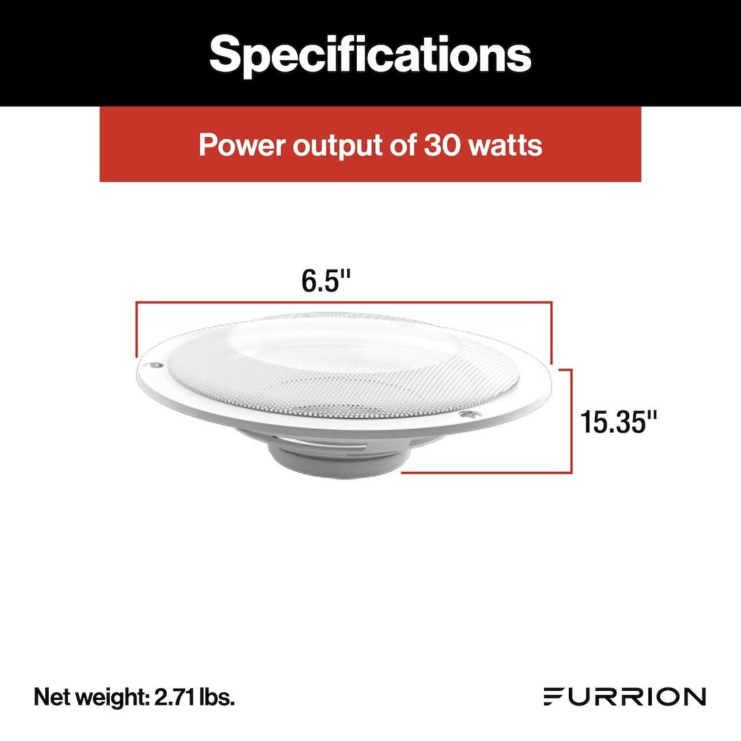Furrion Speaker, 6-1/2 Inch Diameter Woofer, 15 Watt Rms/ 30 Watt Maximum, 4 Ohm Impedance, 60 Hz Through 20 Khz Frequency Response – FS65W
