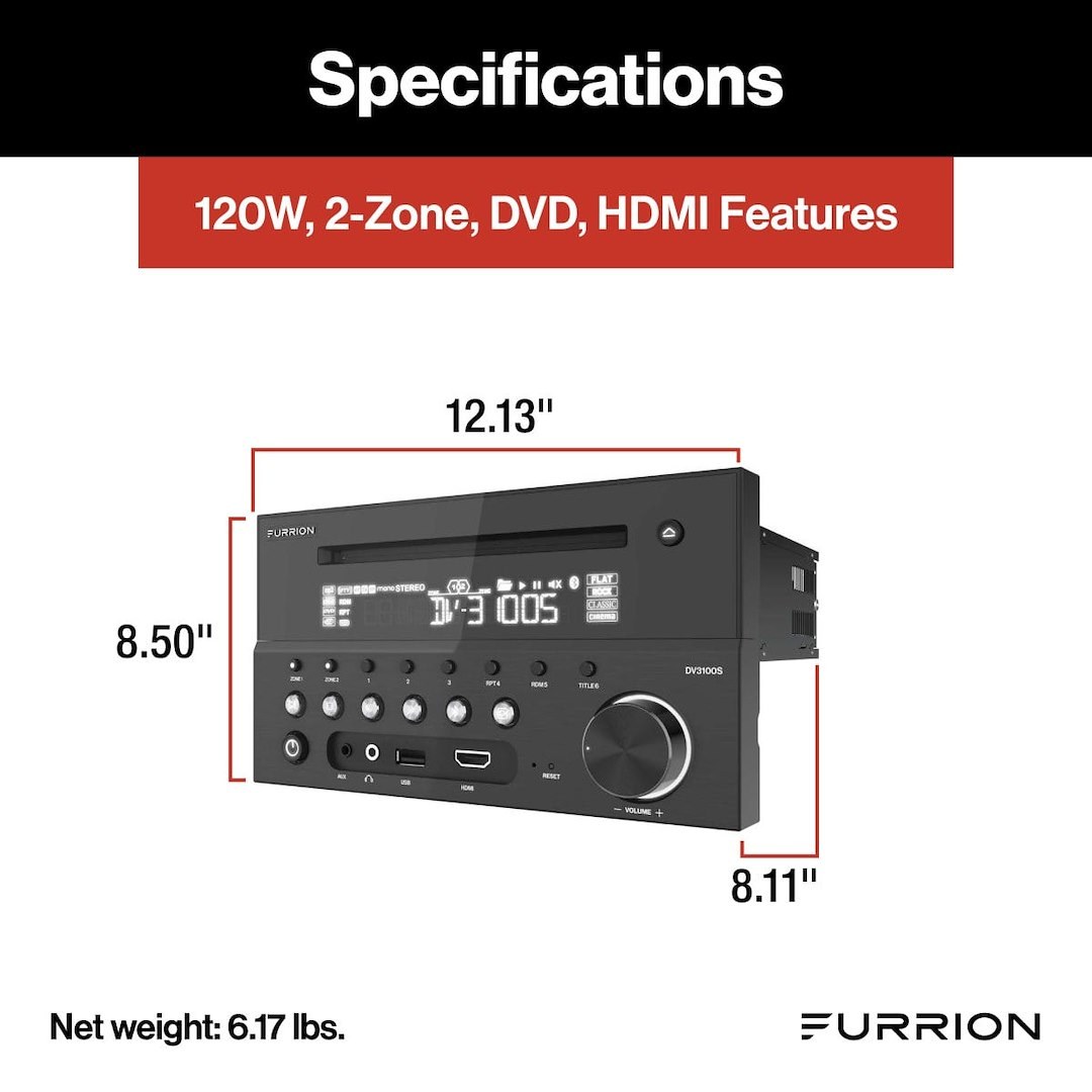 Furrion Radio, Automotive, AM/ FM, With Bluetooth Functionality, CD/ DVD/ MP3/ Wma/ MP4, With 1 Each Front Auxiliary/ USB/ HDMI Inputs – DV3100S