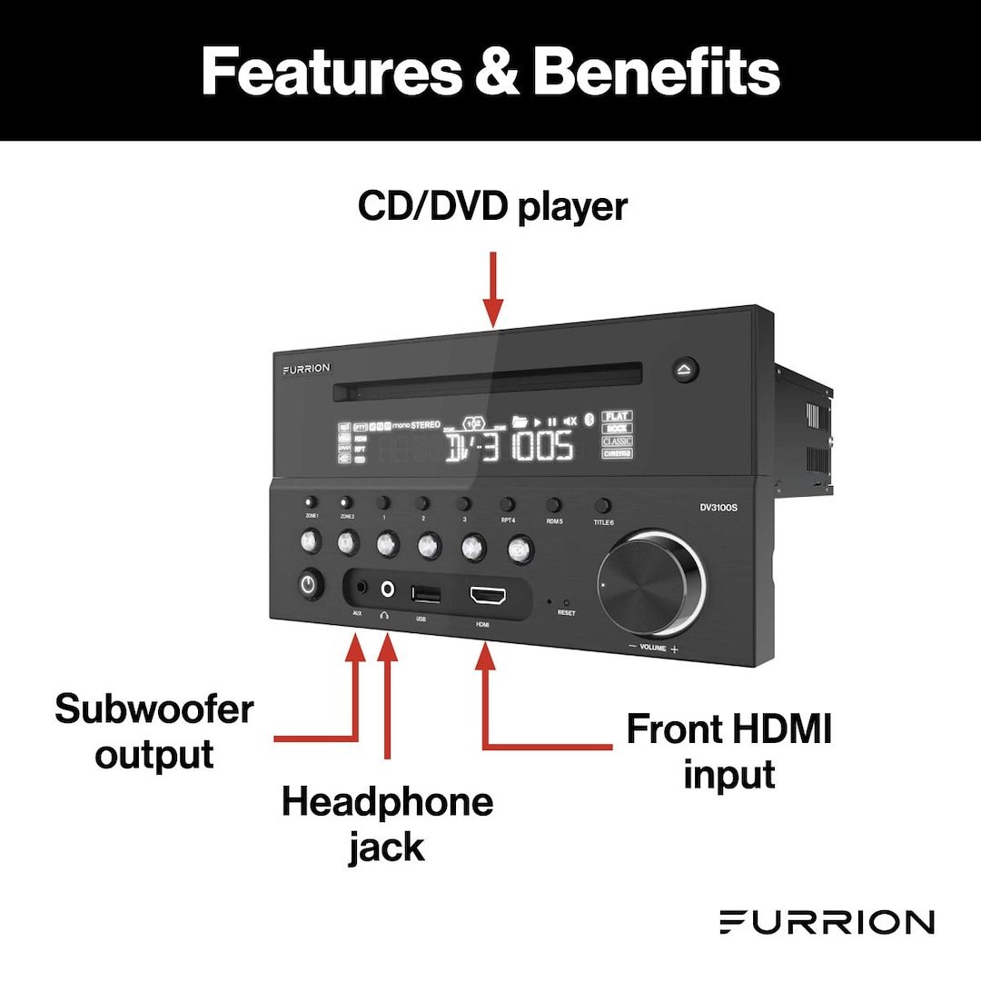 Furrion Radio, Automotive, AM/ FM, With Bluetooth Functionality, CD/ DVD/ MP3/ Wma/ MP4, With 1 Each Front Auxiliary/ USB/ HDMI Inputs – DV3100S