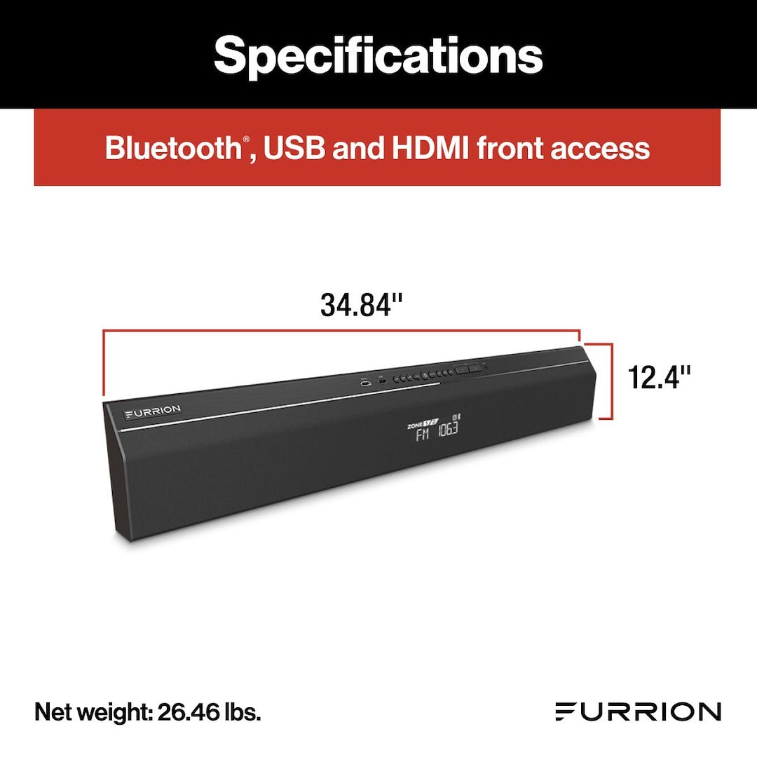 Furrion Speaker, Soundbar, 66 Watt Rms/ 70.5 Watt Maximum, 4 Ohm Impedance, 140 Hz Frequency Response, 88 Decibel Sensitivity – FSB2N25MC-BL