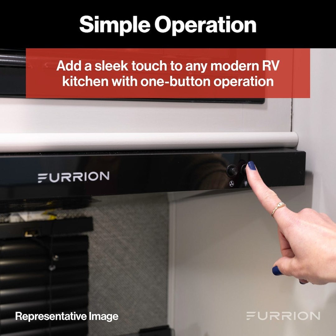 Furrion Stove Vent Hood, For 12 to 18 Inch Cabinet Depth, 23-1/2 Inch Width X 4-3/4 Inch Height X 17-3/4 Inch Depth, Ductless – FHO23SACRV-BL