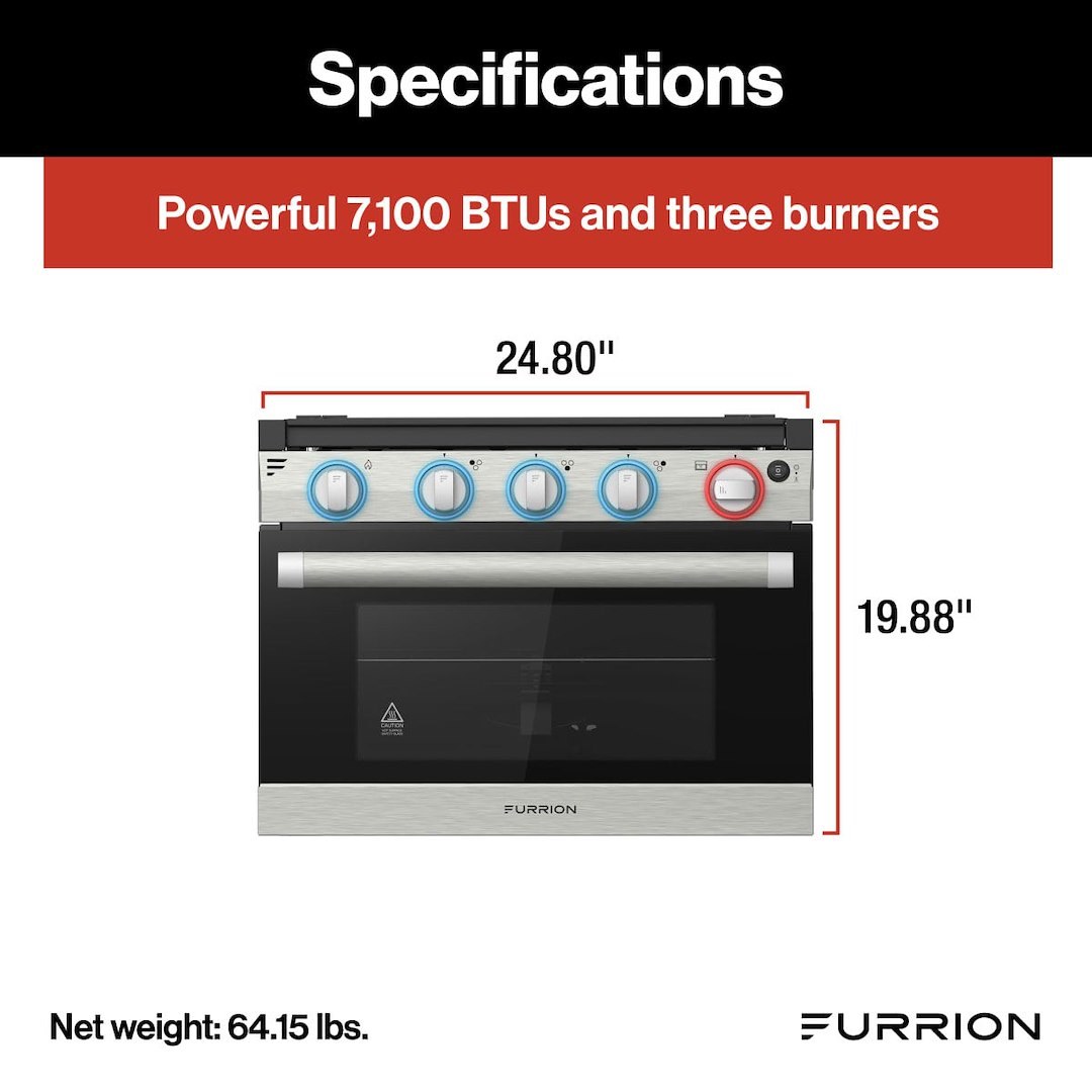 Furrion Stove, Range, Stainless Steel with Stainless Steel Handle/ Black Glass Door – F1S17L02A-SS