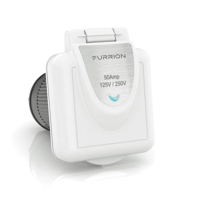 Furrion Power Inlet Port, Manual Power Disconnet, 50 Amp, 125/250 Volt AC, Square, White – F52INS-PS-AM