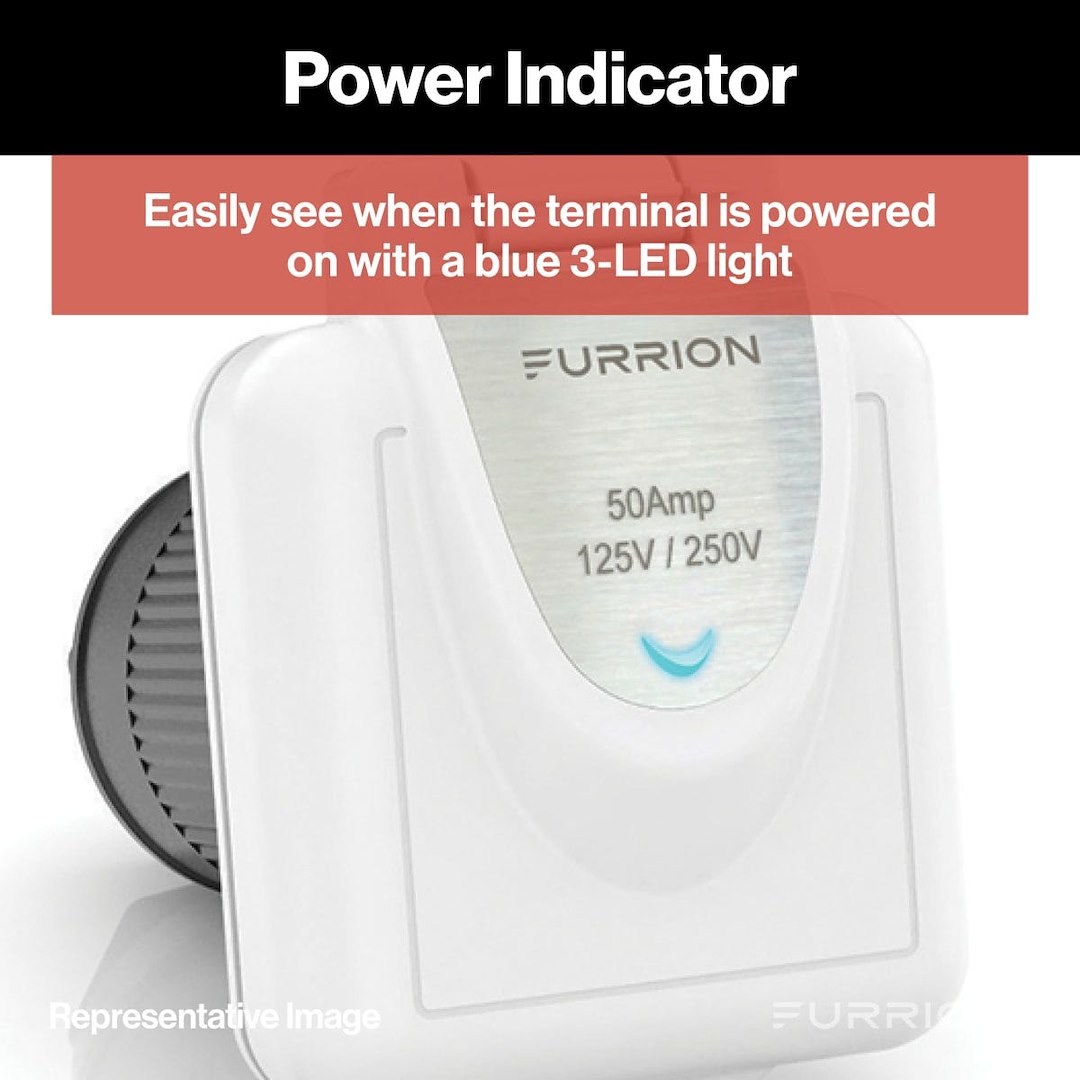 Furrion Power Inlet Port, Manual Power Disconnet, 50 Amp, 125 Volt AC, Square, White, Fiber Filled UV Stabilized Polyester and Plastic – F50INS-PS-AM