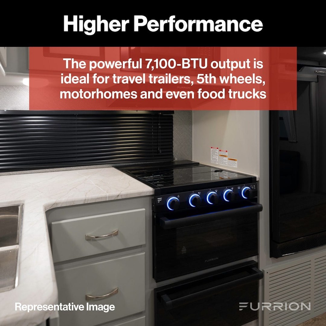 Furrion Stove, Range, Black with Black Handle/ Black Glass Door, 21-11/16 Inch Height X 21-1/2 Inch Width X 22 Inch Depth – F1S21L03A-BL